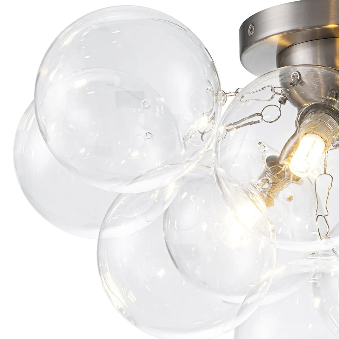 3-Light Brass Cluster Clear Glass Globe Bubble Ceiling Light