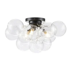 3-Light Brass Cluster Clear Glass Globe Bubble Ceiling Light