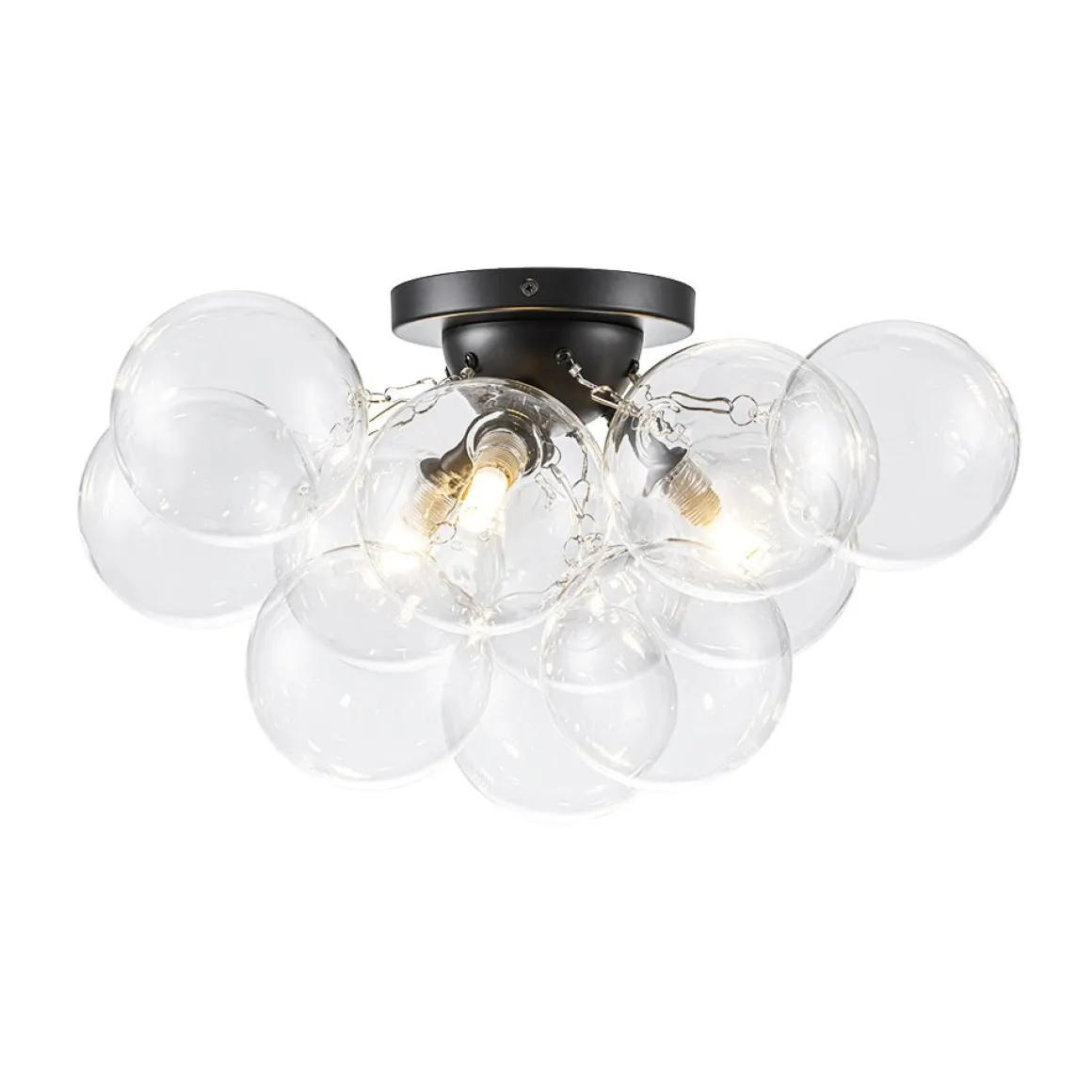 3-Light Brass Cluster Clear Glass Globe Bubble Ceiling Light