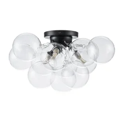 3-Light Brass Cluster Clear Glass Globe Bubble Ceiling Light