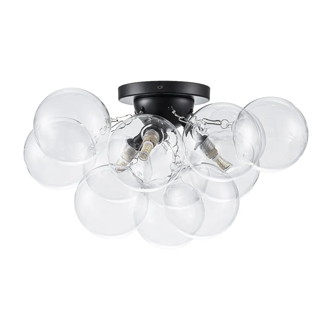3-Light Brass Cluster Clear Glass Globe Bubble Ceiling Light