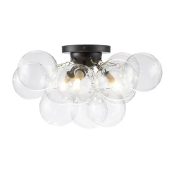 3-Light Brass Cluster Clear Glass Globe Bubble Ceiling Light
