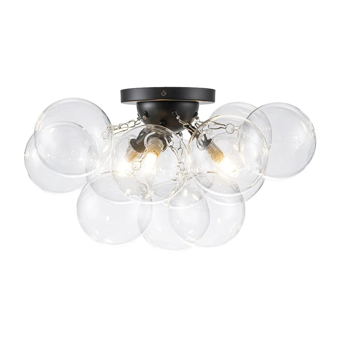 3-Light Brass Cluster Clear Glass Globe Bubble Ceiling Light
