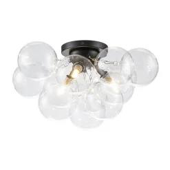 3-Light Brass Cluster Clear Glass Globe Bubble Ceiling Light