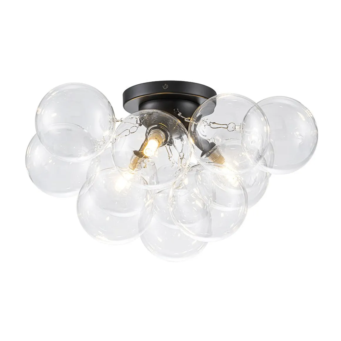 3-Light Brass Cluster Clear Glass Globe Bubble Ceiling Light