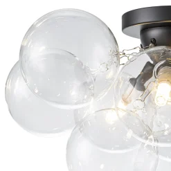 3-Light Brass Cluster Clear Glass Globe Bubble Ceiling Light