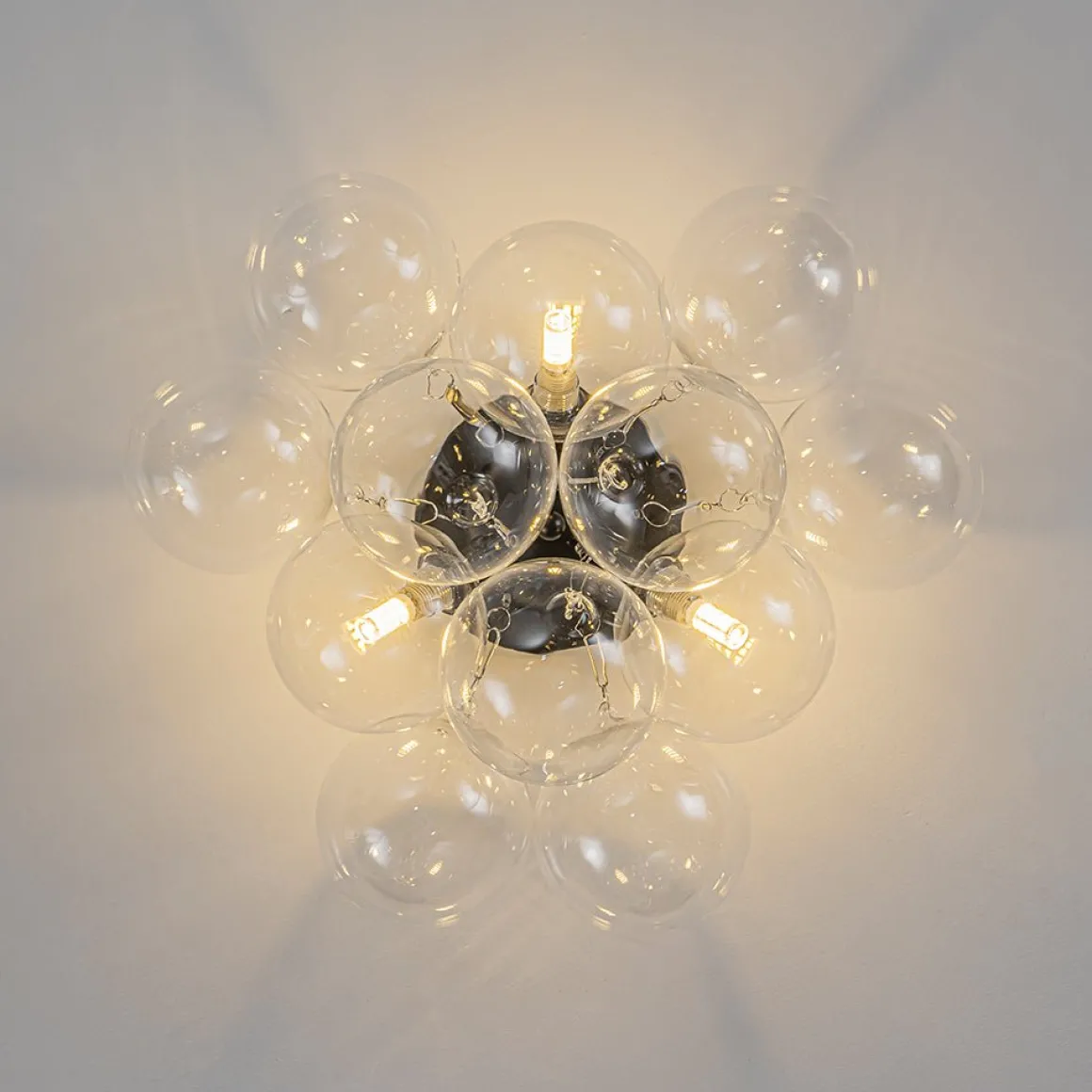3-Light Brass Cluster Clear Glass Globe Bubble Ceiling Light
