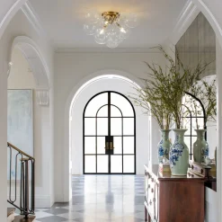 3-Light Brass Cluster Clear Glass Globe Bubble Ceiling Light