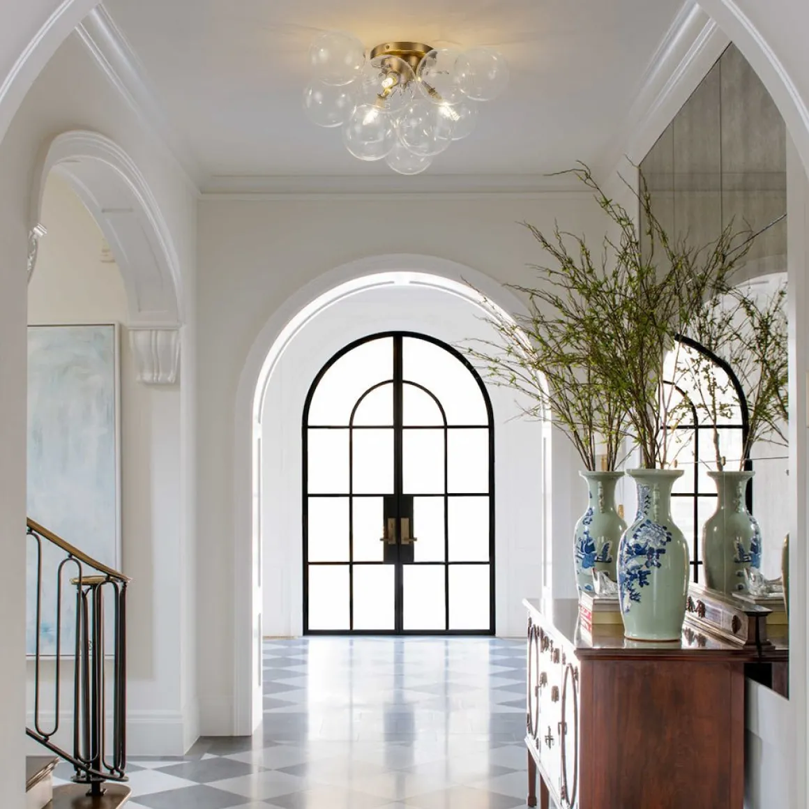 3-Light Brass Cluster Clear Glass Globe Bubble Ceiling Light