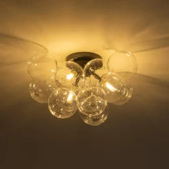 3-Light Brass Cluster Clear Glass Globe Bubble Ceiling Light