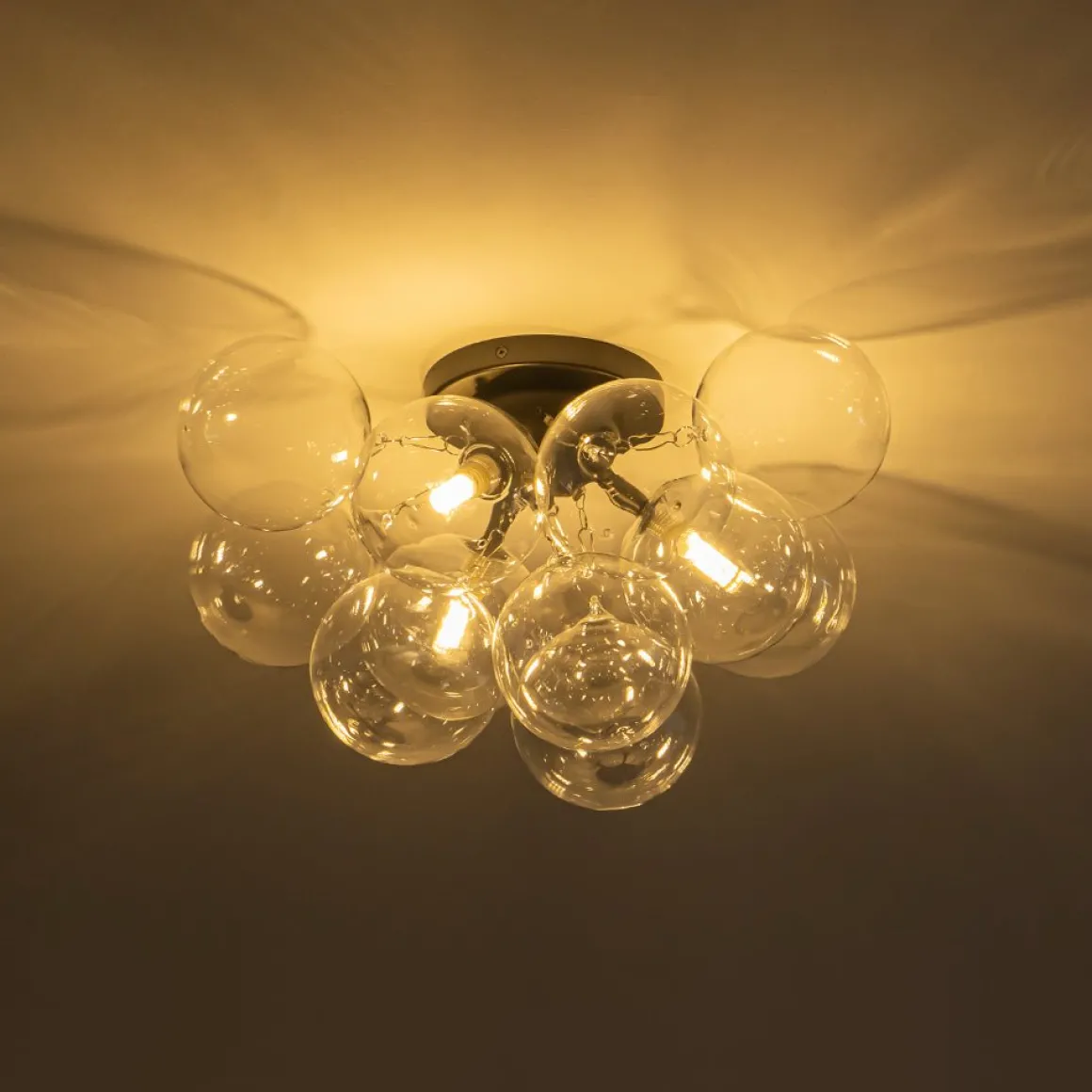 3-Light Brass Cluster Clear Glass Globe Bubble Ceiling Light