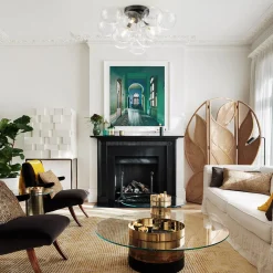 3-Light Brass Cluster Clear Glass Globe Bubble Ceiling Light