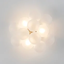 3-Light Brass Cluster Frosted Glass Globe Bubble Ceiling Light