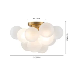 3-Light Brass Cluster Frosted Glass Globe Bubble Ceiling Light