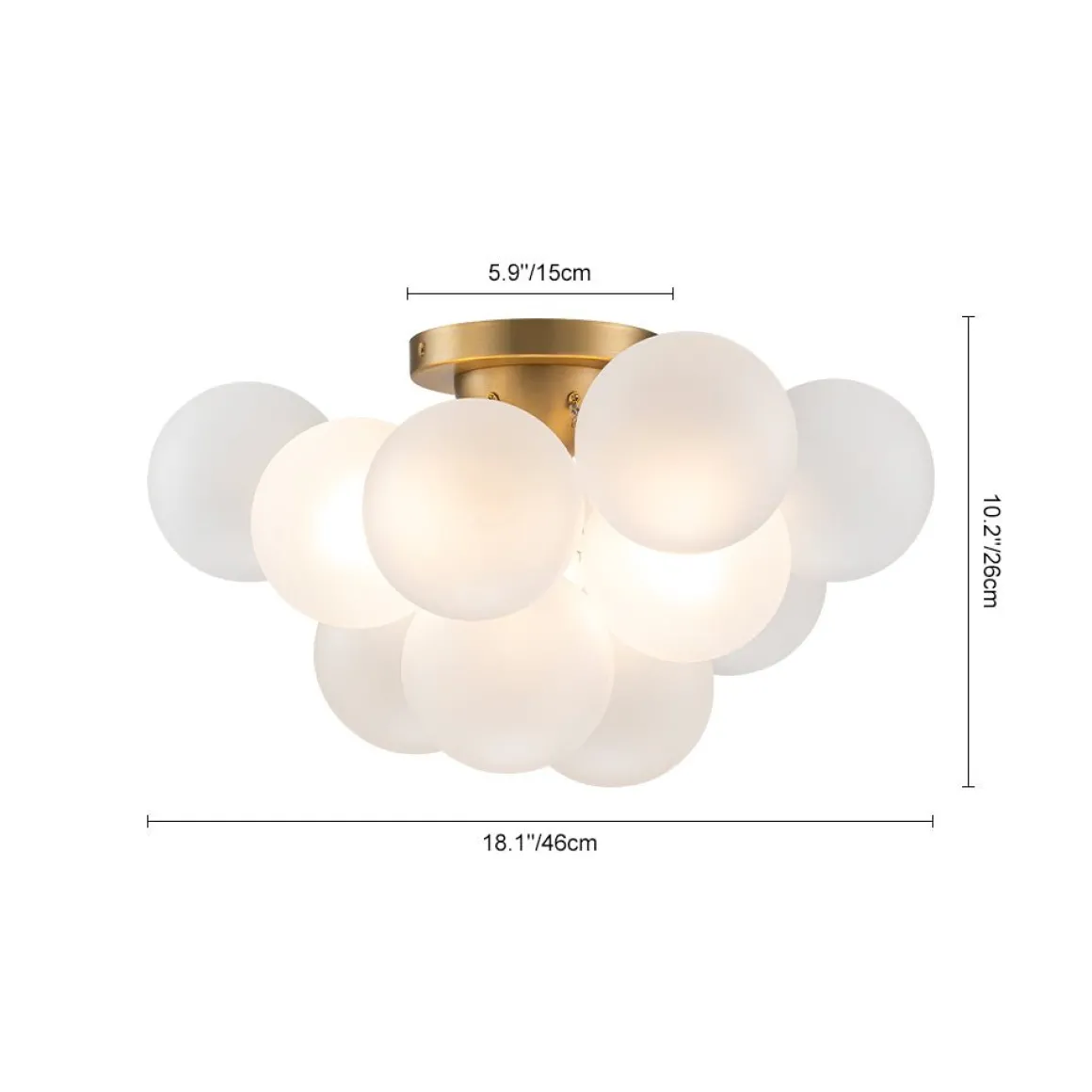 3-Light Brass Cluster Frosted Glass Globe Bubble Ceiling Light