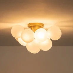 3-Light Brass Cluster Frosted Glass Globe Bubble Ceiling Light