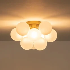 3-Light Brass Cluster Frosted Glass Globe Bubble Ceiling Light