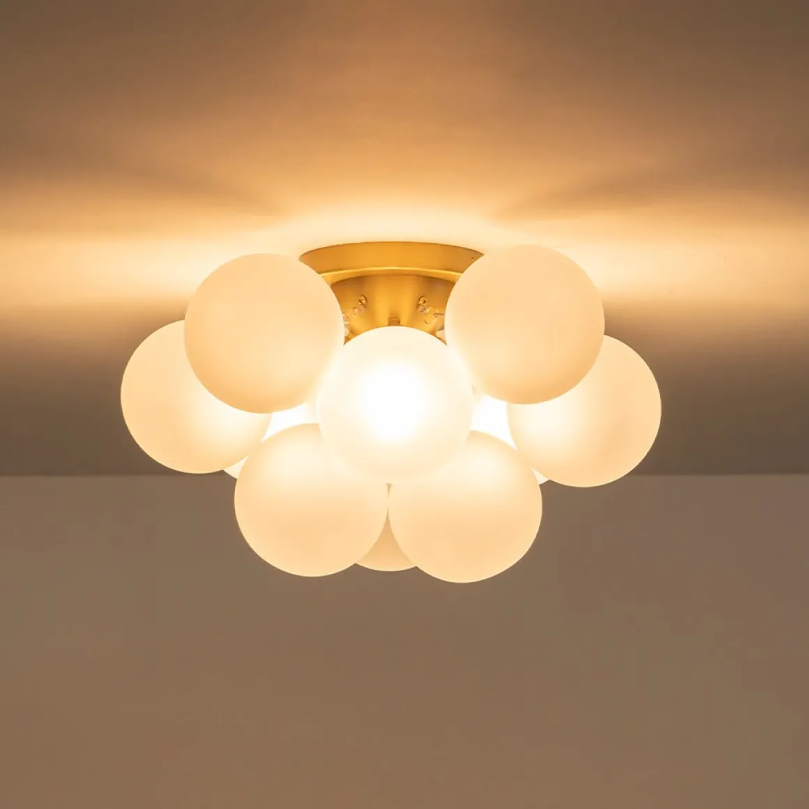 3-Light Brass Cluster Frosted Glass Globe Bubble Ceiling Light