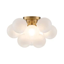 3-Light Brass Cluster Frosted Glass Globe Bubble Ceiling Light