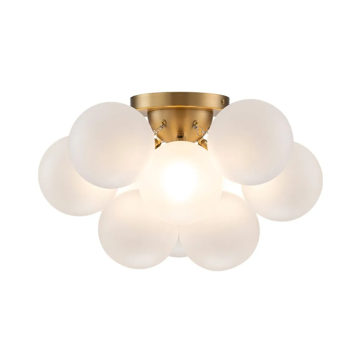 3-Light Brass Cluster Frosted Glass Globe Bubble Ceiling Light