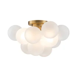 3-Light Brass Cluster Frosted Glass Globe Bubble Ceiling Light