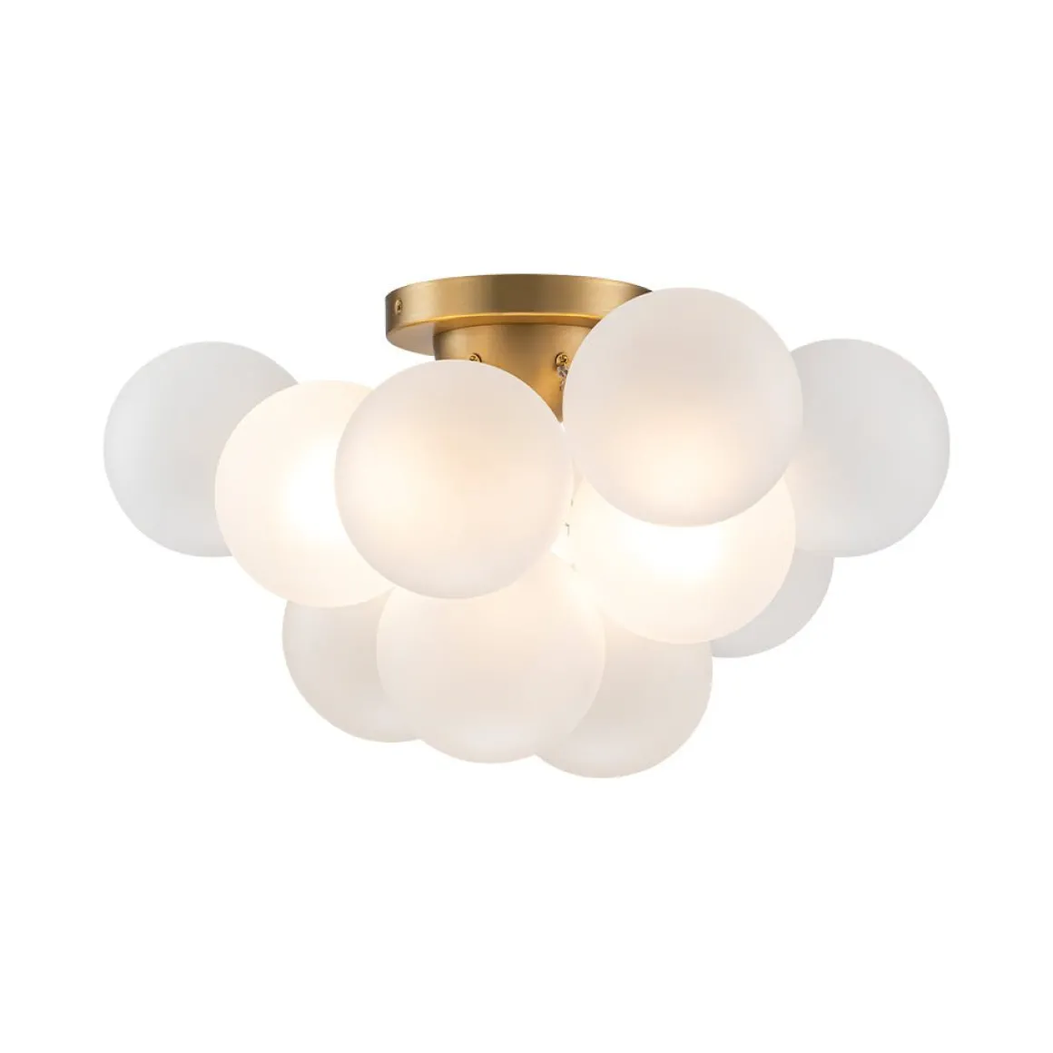 3-Light Brass Cluster Frosted Glass Globe Bubble Ceiling Light