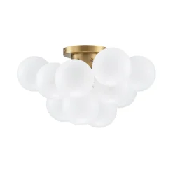3-Light Brass Cluster Frosted Glass Globe Bubble Ceiling Light
