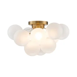 3-Light Brass Cluster Frosted Glass Globe Bubble Ceiling Light