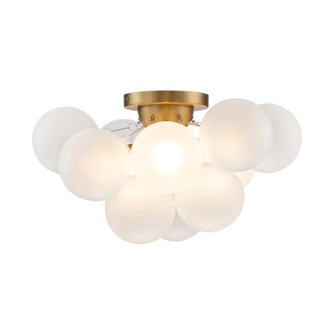 3-Light Brass Cluster Frosted Glass Globe Bubble Ceiling Light