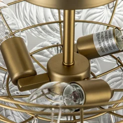 3-Light Brass Cluster Ribbed Glass Bubble Semi Flush Chandelier
