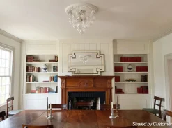 3-Light Brass Cluster Ribbed Glass Bubble Semi Flush Chandelier