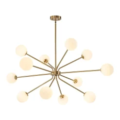 12-Light Brass Firework Opal Glass Globe Sputnik Chandelier