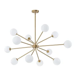 12-Light Brass Firework Opal Glass Globe Sputnik Chandelier