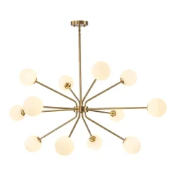 12-Light Brass Firework Opal Glass Globe Sputnik Chandelier