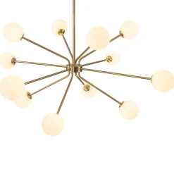 12-Light Brass Firework Opal Glass Globe Sputnik Chandelier