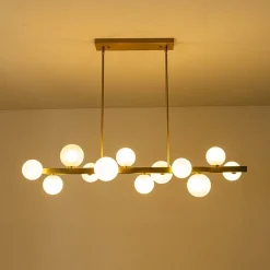 12-Light Brass Frosted Glass Bubble Linear Chandelier