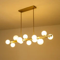 12-Light Brass Frosted Glass Bubble Linear Chandelier