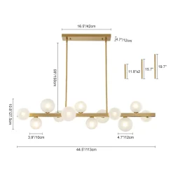 12-Light Brass Frosted Glass Bubble Linear Chandelier