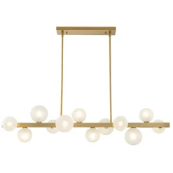 12-Light Brass Frosted Glass Bubble Linear Chandelier