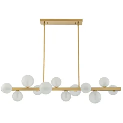 12-Light Brass Frosted Glass Bubble Linear Chandelier