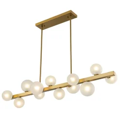 12-Light Brass Frosted Glass Bubble Linear Chandelier