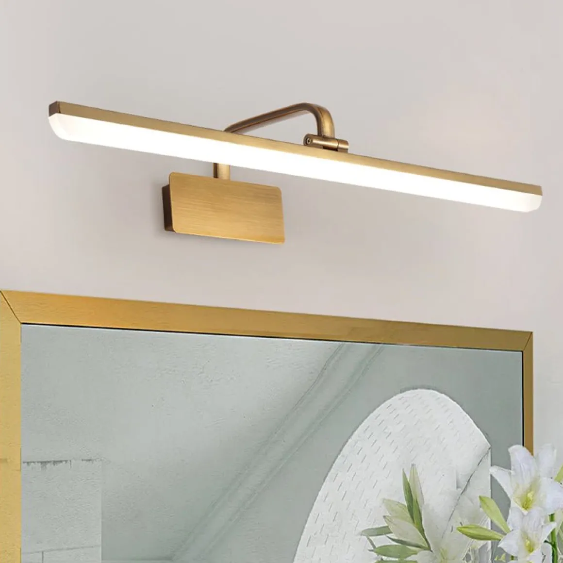 1-Light Brass Linear LED Vanity Light Picture Sconce