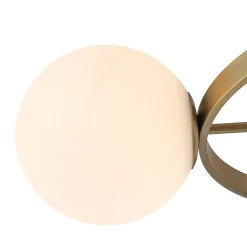 3-Light Brass Opal Glass Globe Round Ring Semi Flush Mount