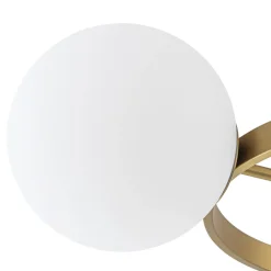 3-Light Brass Opal Glass Globe Round Ring Semi Flush Mount