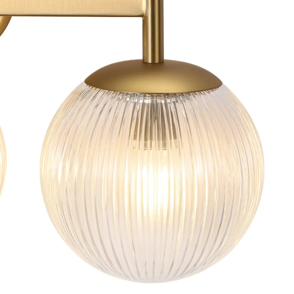 3-Light Brass Ribbed Glass Globe Vanity Wall Sconce