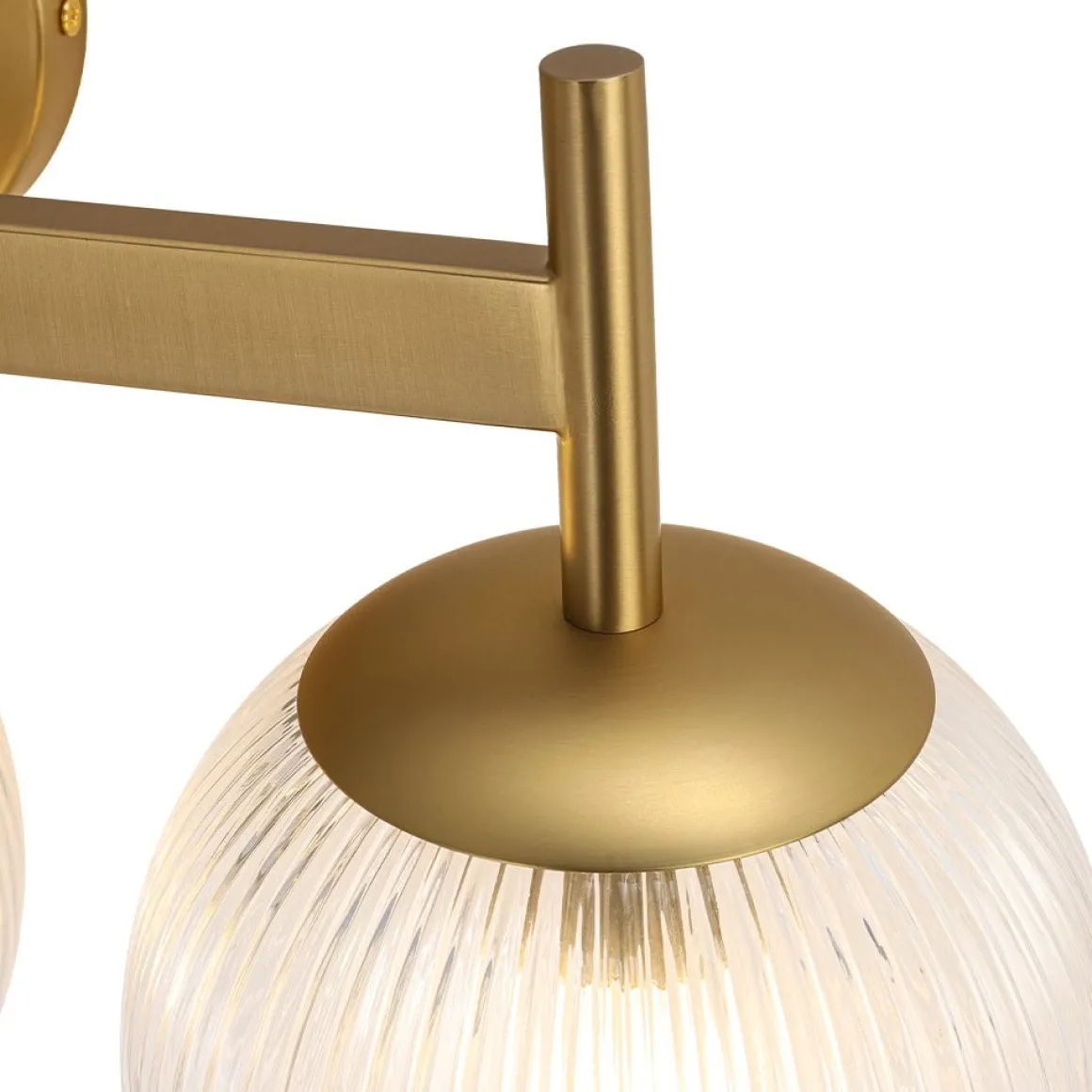 3-Light Brass Ribbed Glass Globe Vanity Wall Sconce