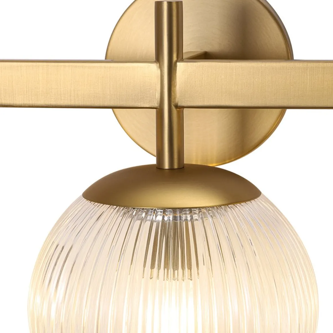 3-Light Brass Ribbed Glass Globe Vanity Wall Sconce