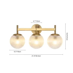 3-Light Brass Ribbed Glass Globe Vanity Wall Sconce