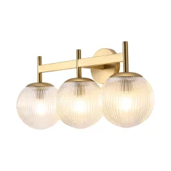 3-Light Brass Ribbed Glass Globe Vanity Wall Sconce