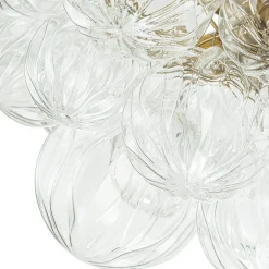3-Light Brass Sculpture Glass Globe Bubble Semi Flush Chandelier